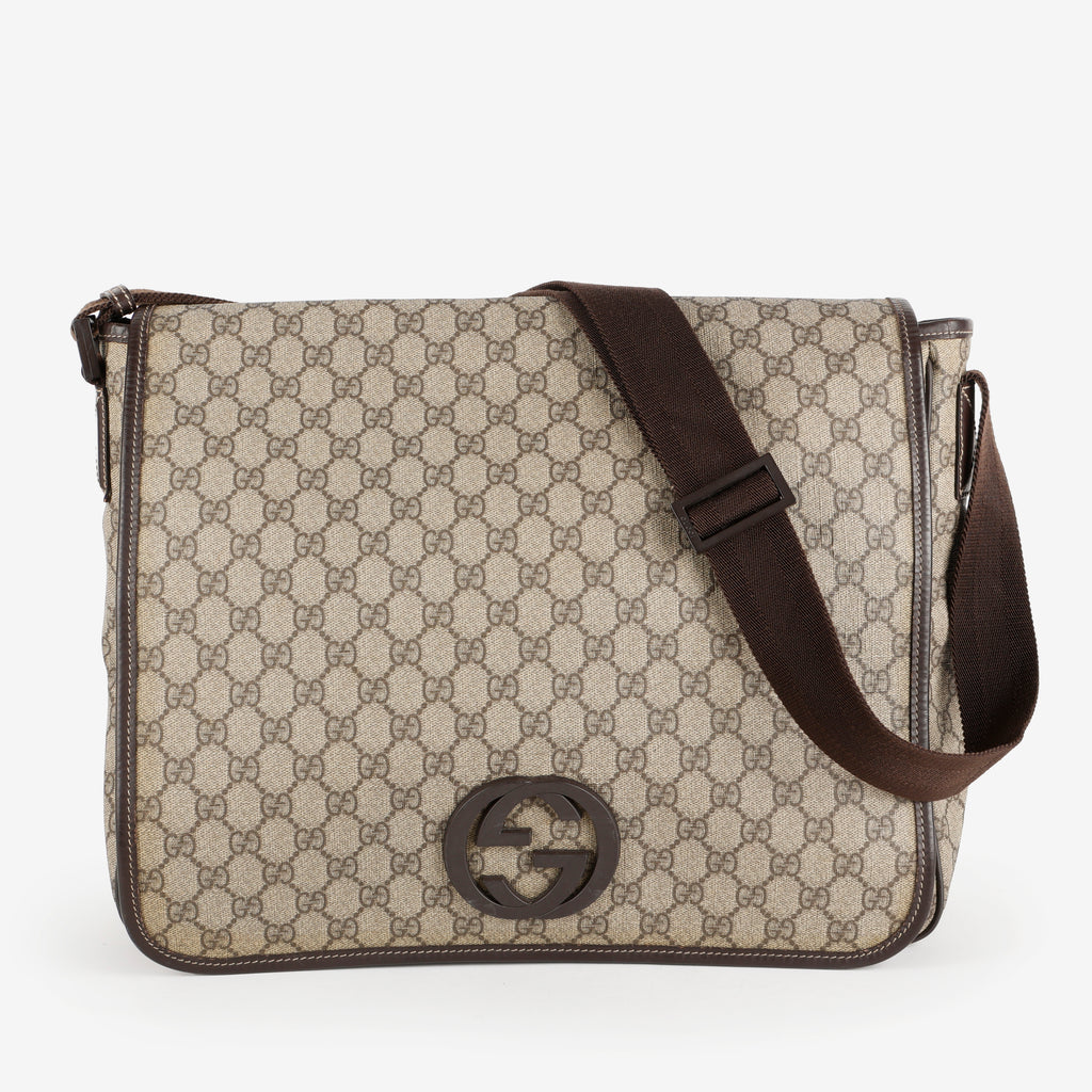 Large Supreme Interlocking G Messenger Bag, Canvas/Brown