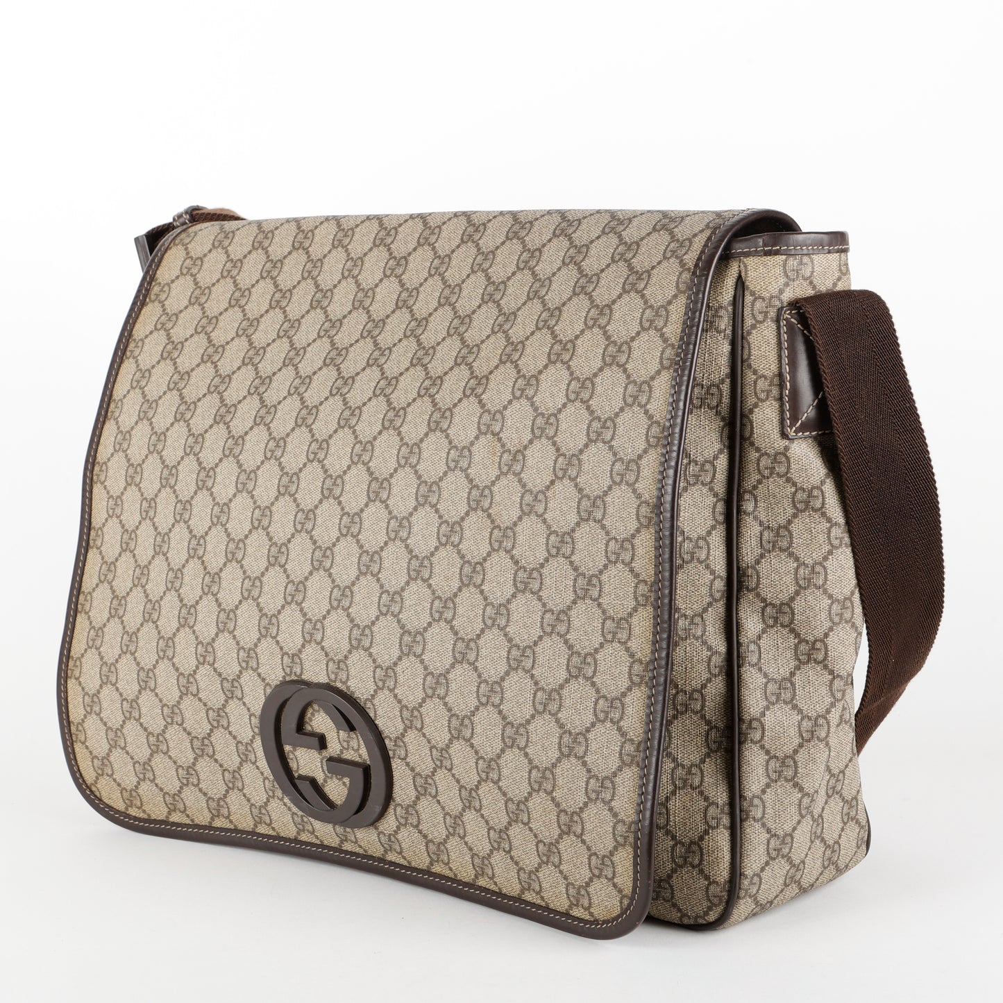 Large Supreme Interlocking G Messenger Bag, Canvas/Brown