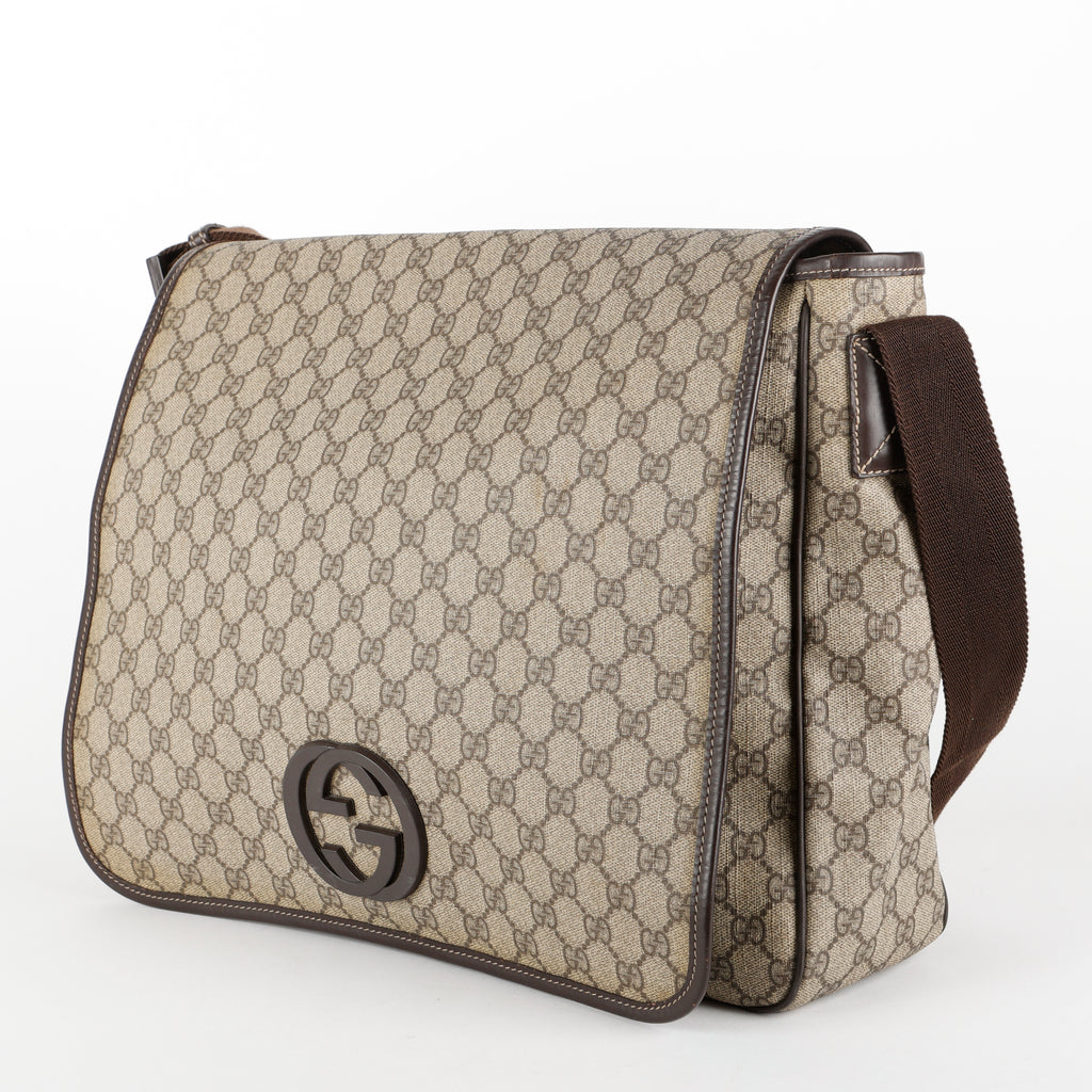 Large Supreme Interlocking G Messenger Bag, Canvas/Brown