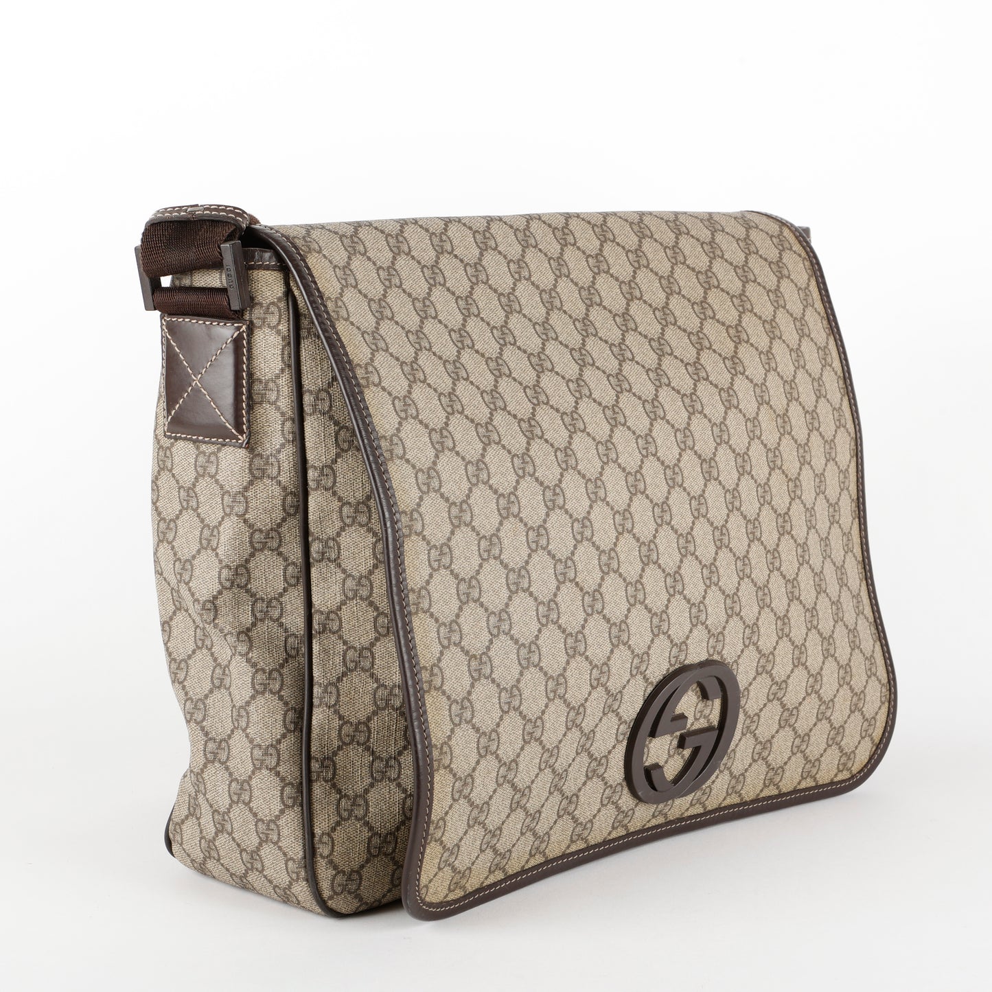Large Supreme Interlocking G Messenger Bag, Canvas/Brown