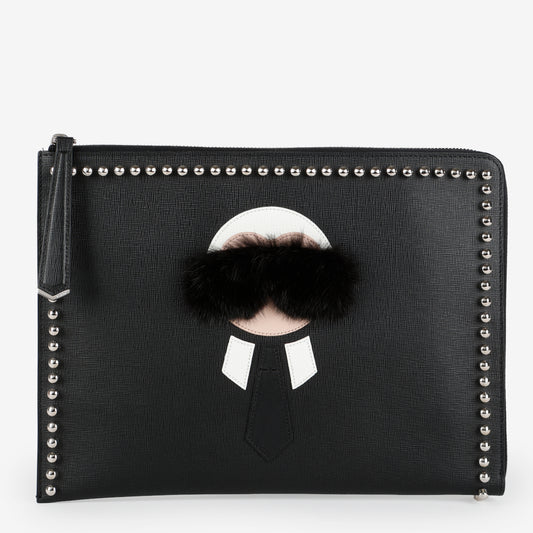 Karlito Leather Clutch, Black