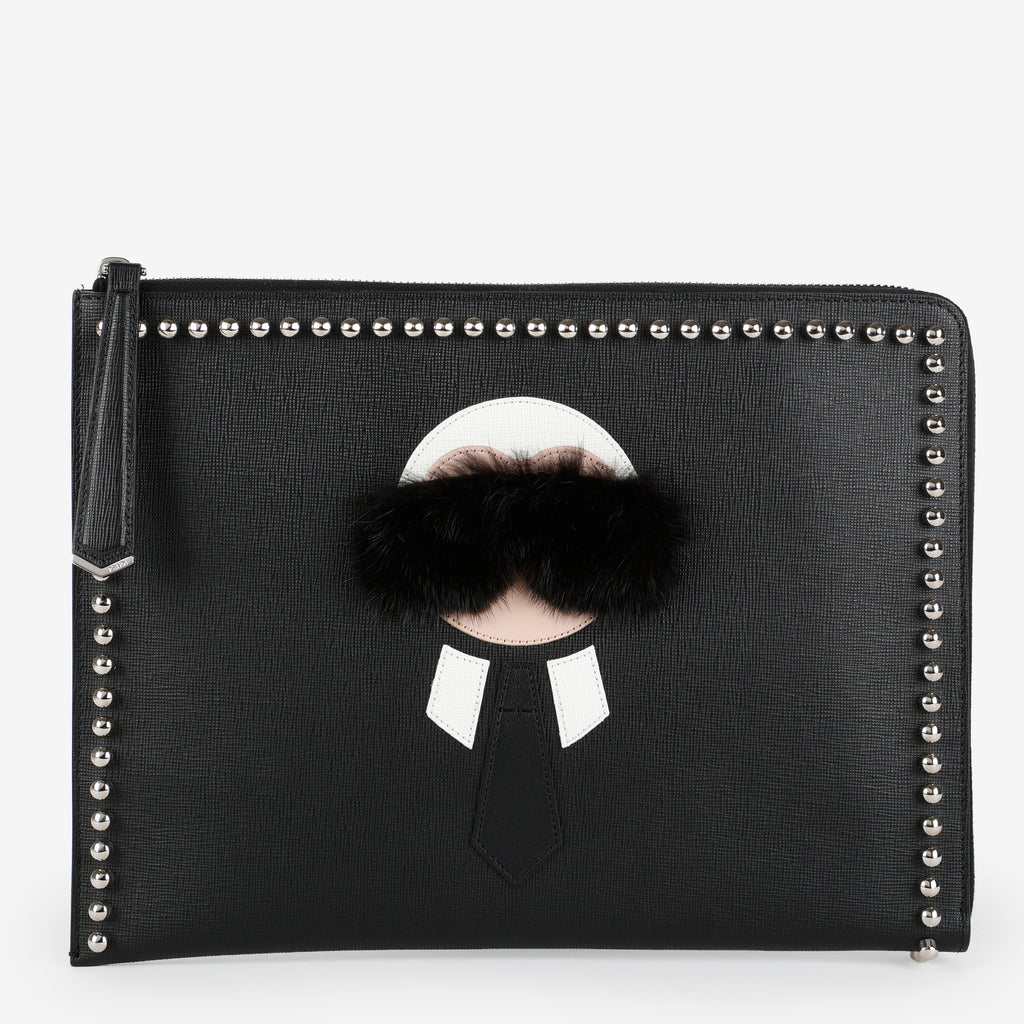Karlito Leather Clutch, Black
