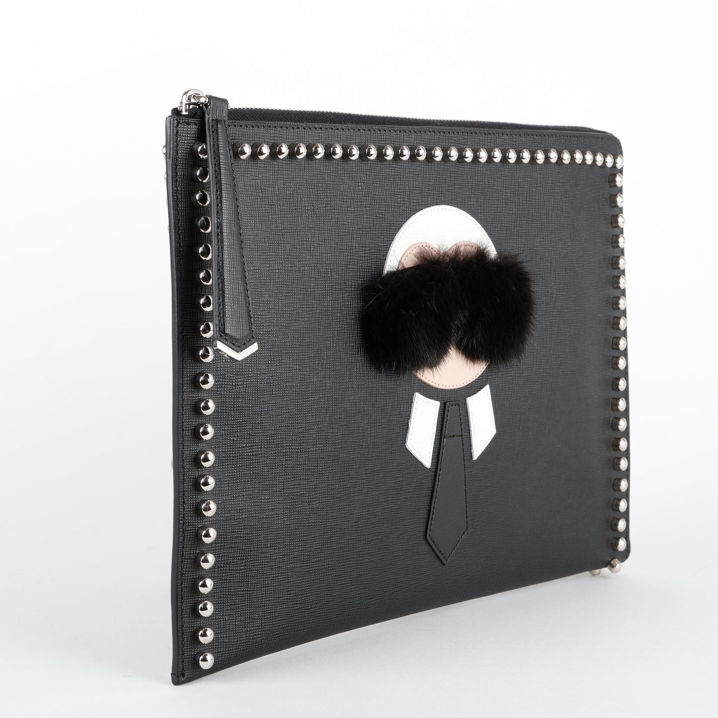 Karlito Leather Clutch, Black