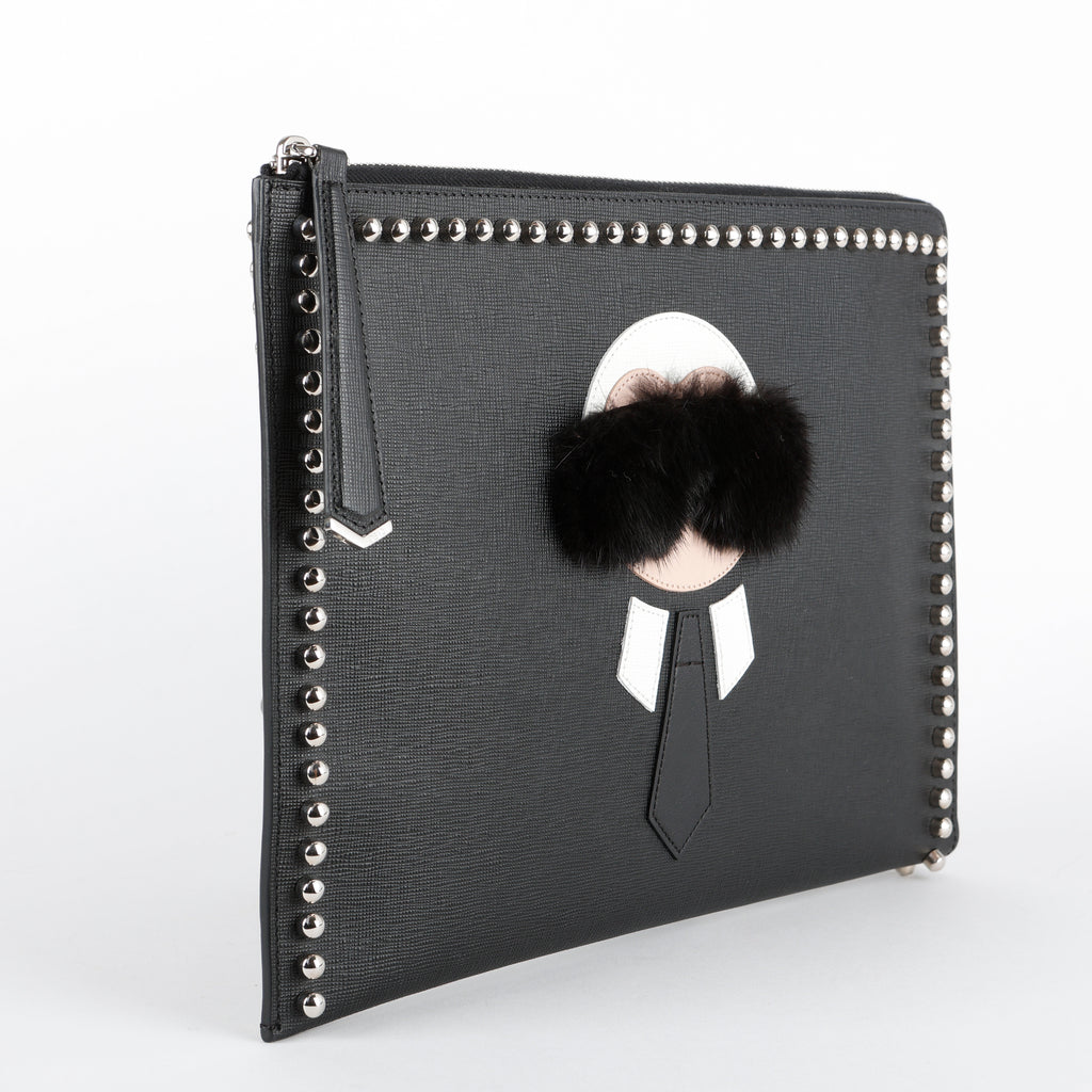 Karlito Leather Clutch, Black