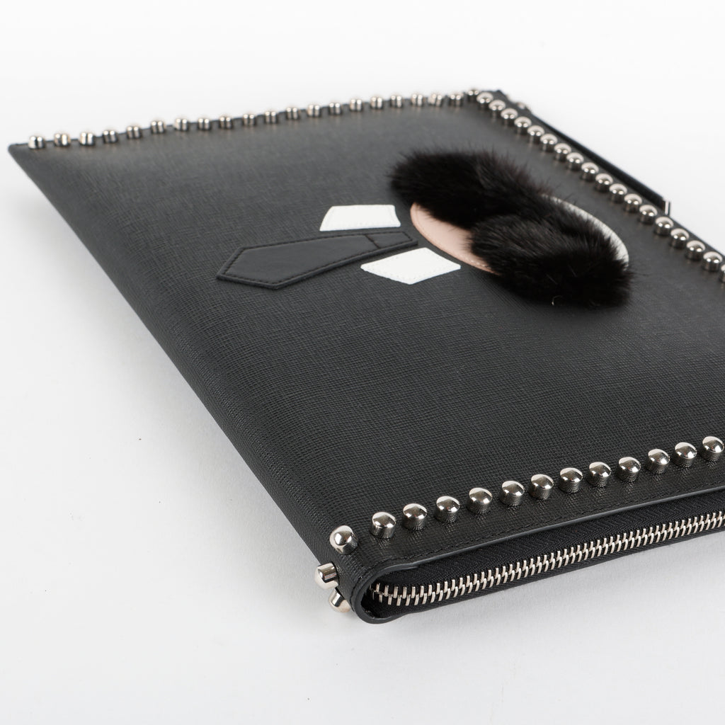 Karlito Leather Clutch, Black