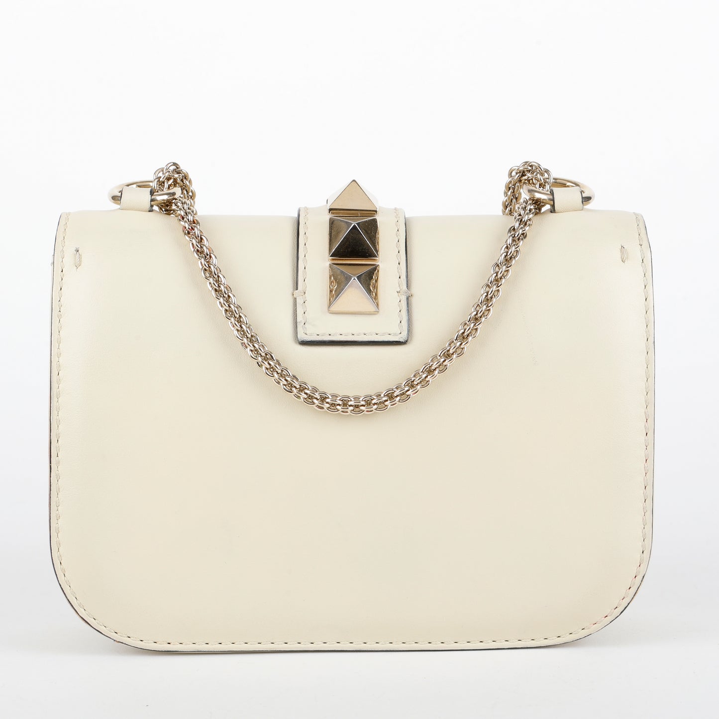 Small Glam Lock Rockstud Flap, Cream