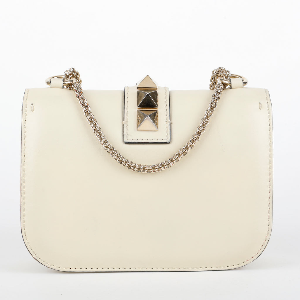 Small Glam Lock Rockstud Flap, Cream