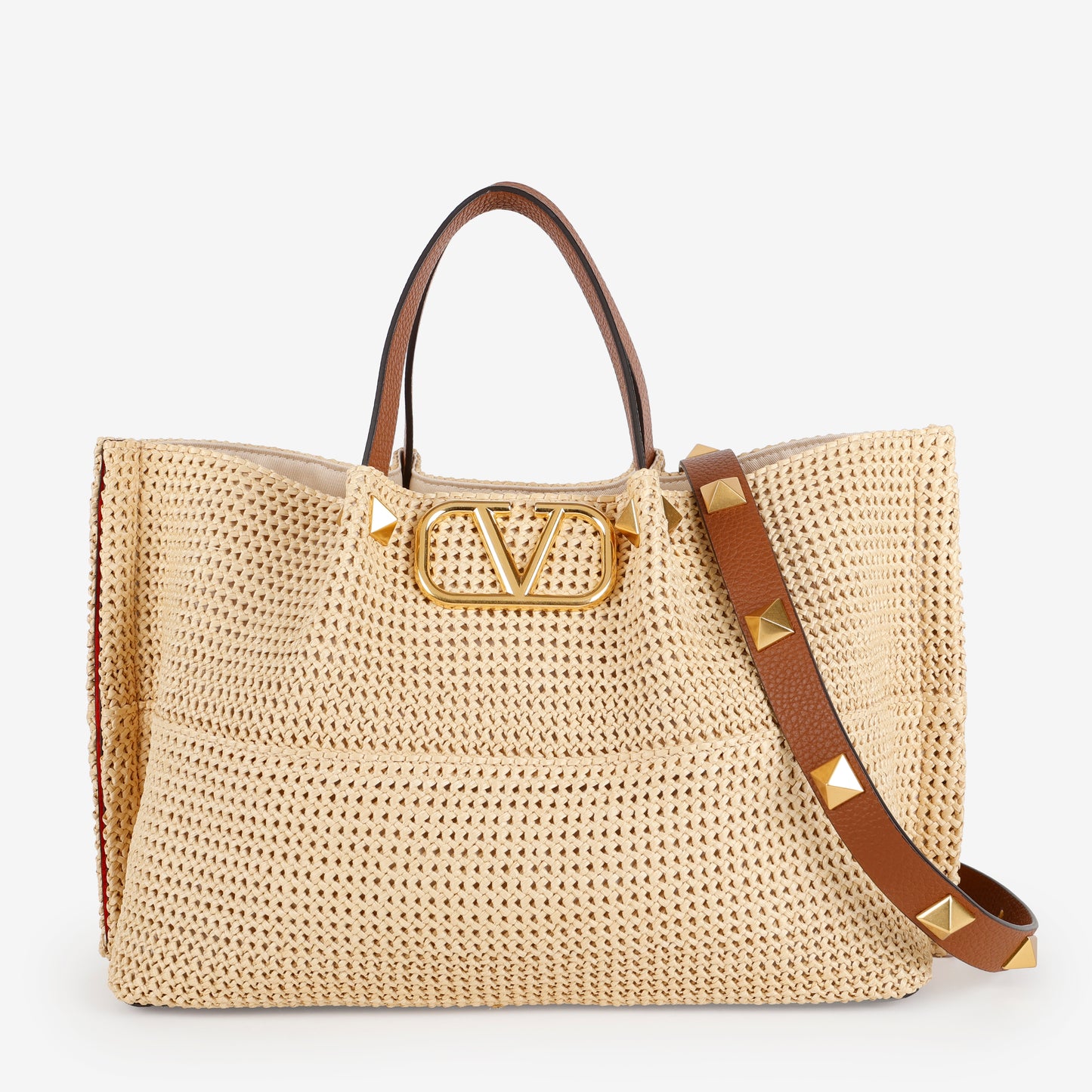 Medium Stud Straw Summer Tote