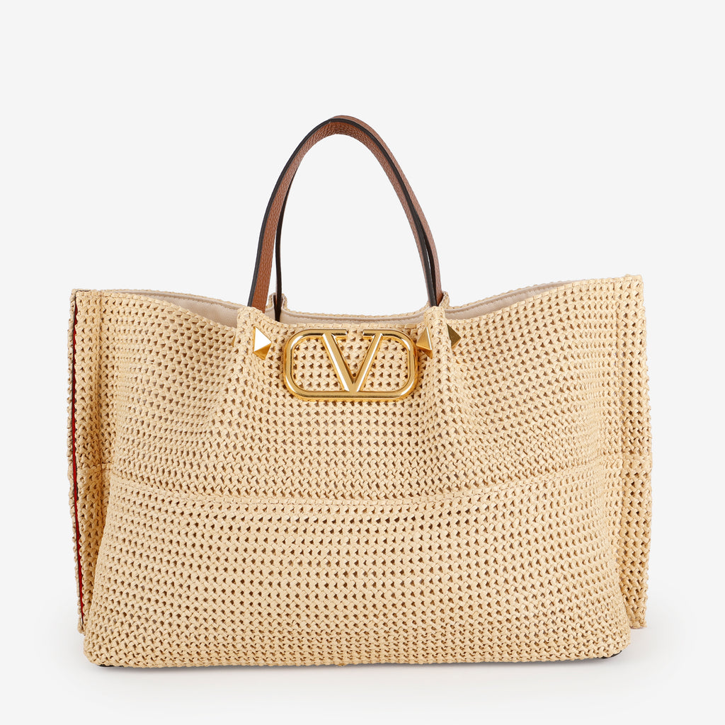 Medium Stud Straw Summer Tote