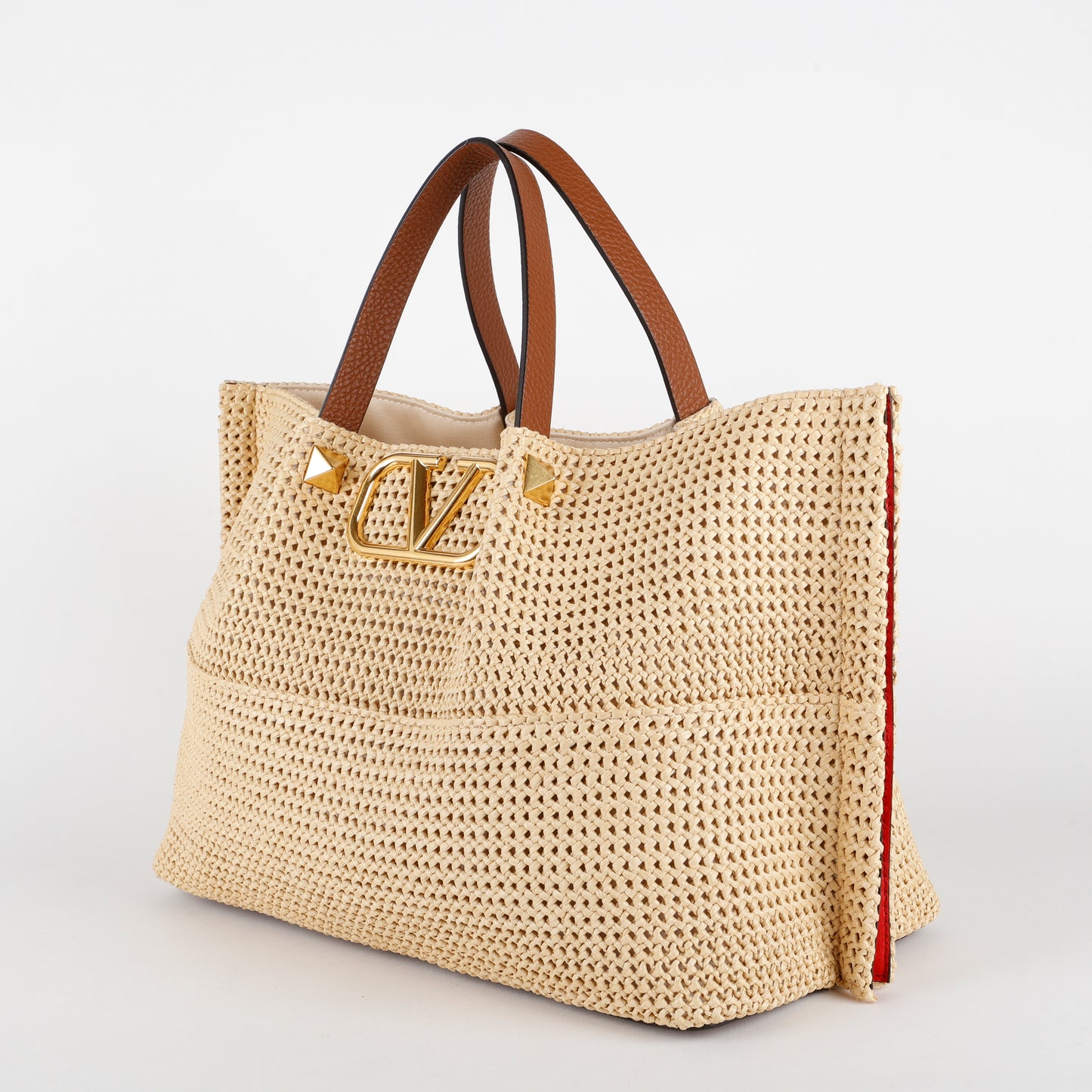 Medium Stud Straw Summer Tote