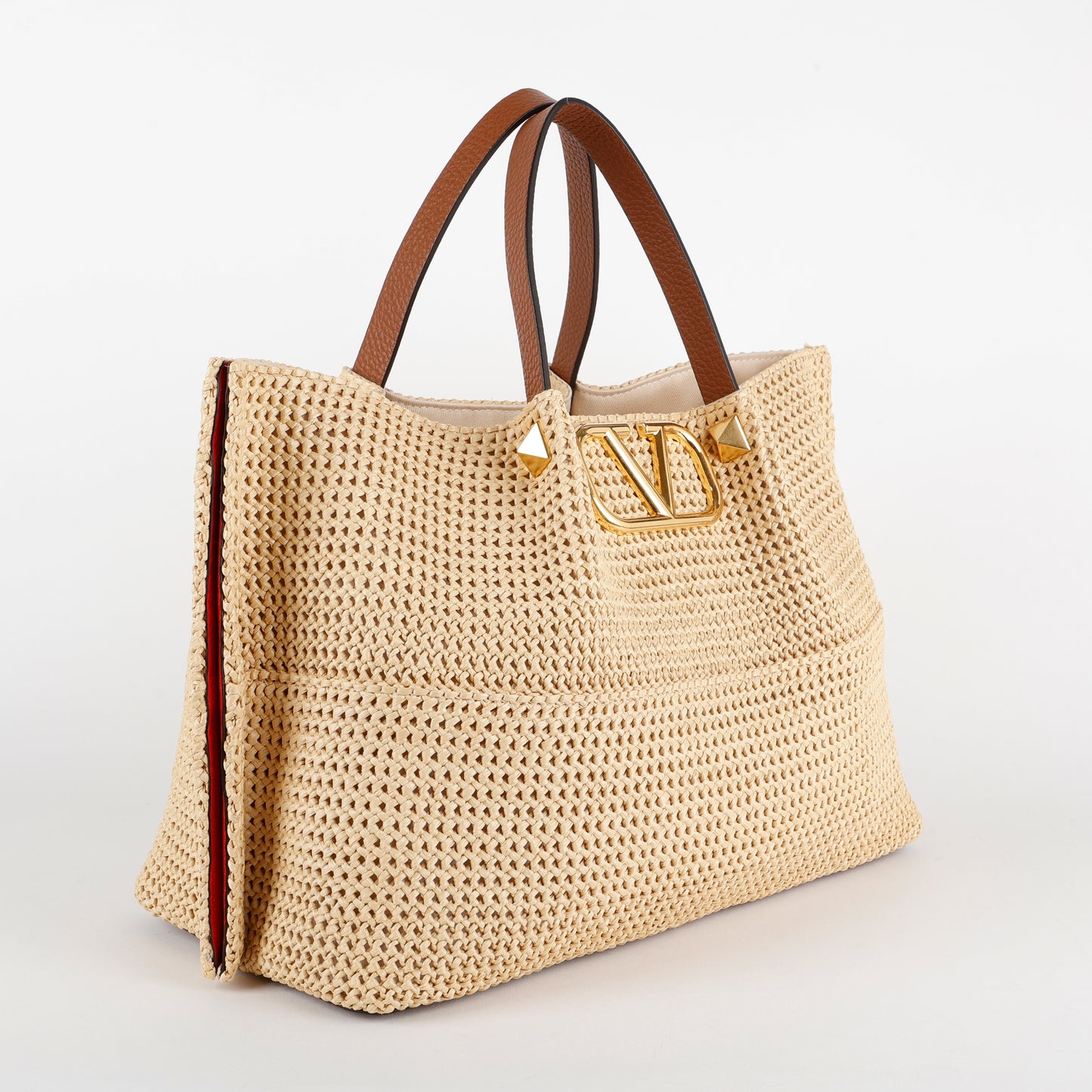 Medium Stud Straw Summer Tote