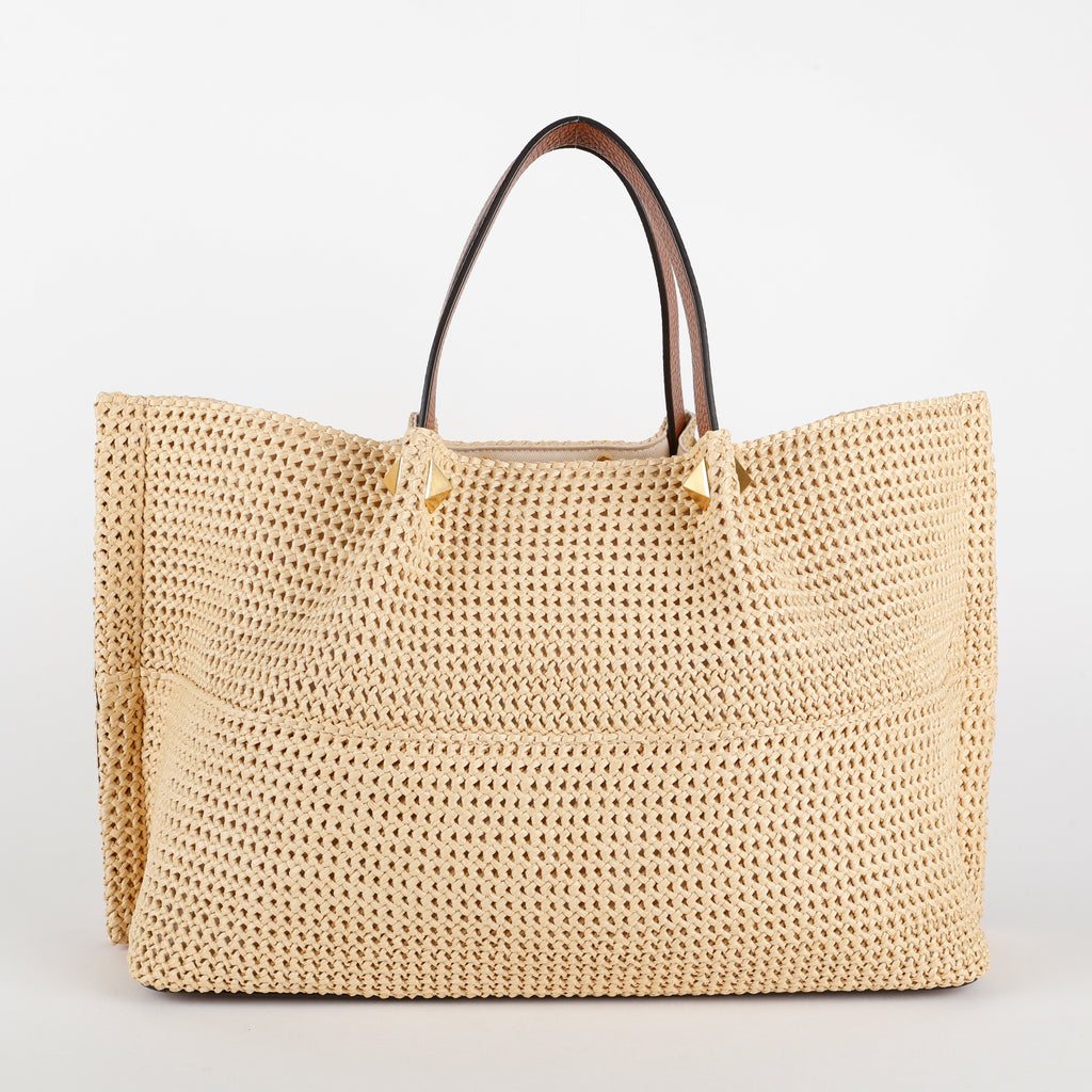 Medium Stud Straw Summer Tote