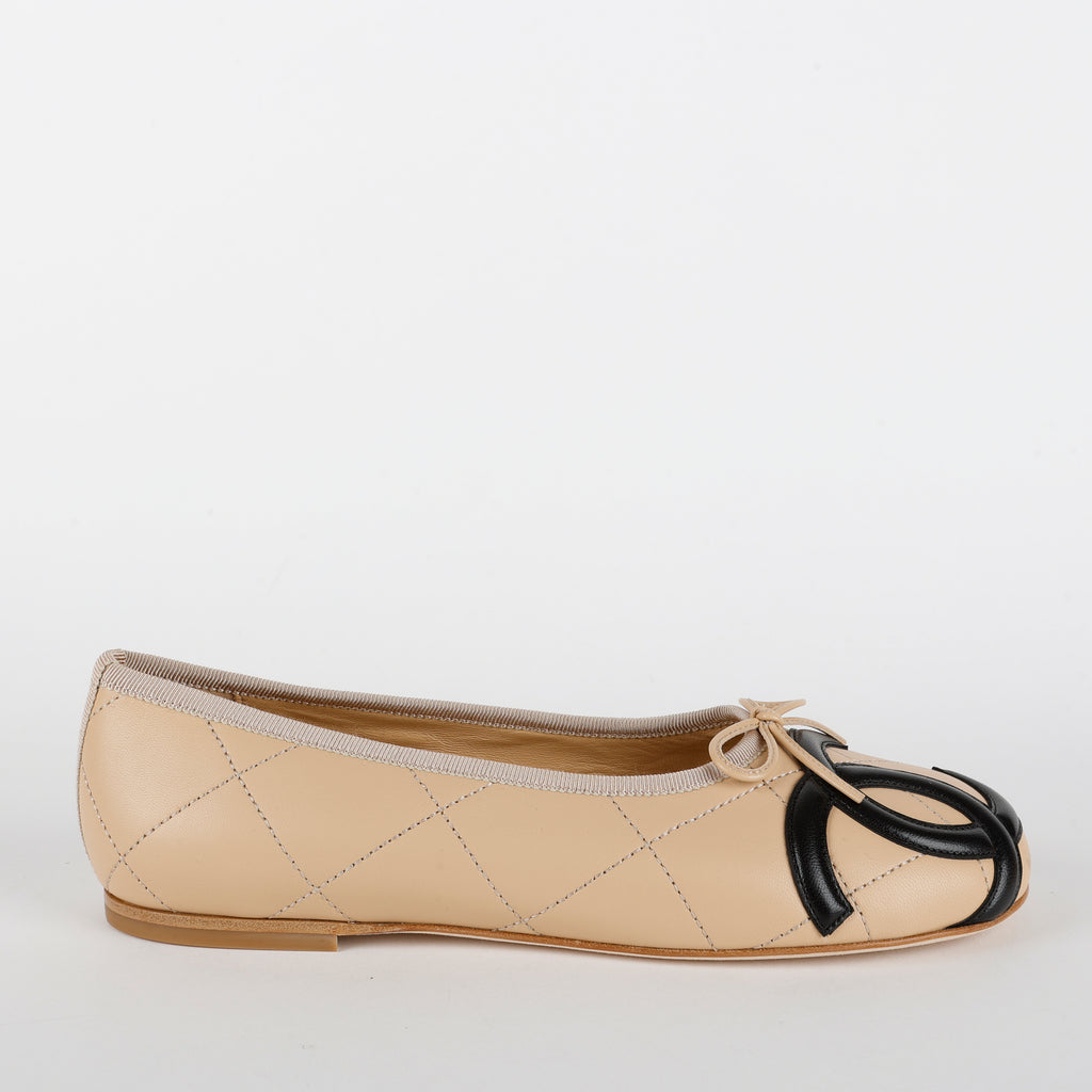 Cambon Quilted Lambskin Ballet Flats, Beige Size 39 (US 9)