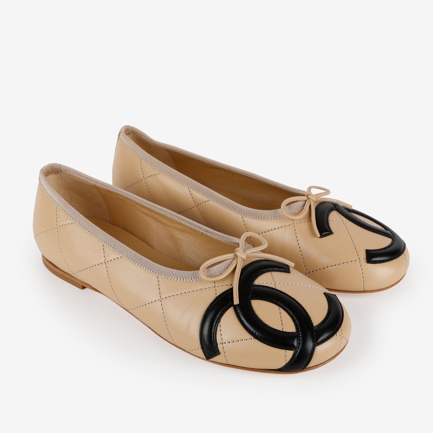 Cambon Quilted Lambskin Ballet Flats, Beige Size 40 (US 10)