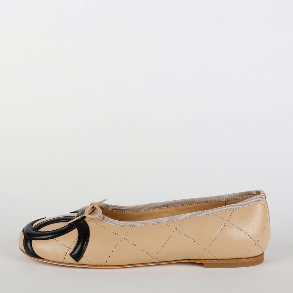 Cambon Quilted Lambskin Ballet Flats, Beige Size 40 (US 10)