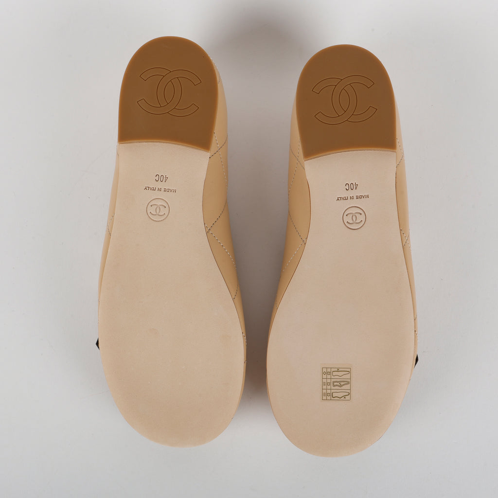Cambon Quilted Lambskin Ballet Flats, Beige Size 40 (US 10)