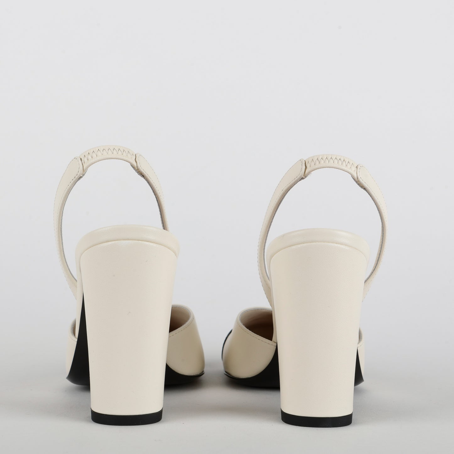 Patent Calfskin Square Toe Slingbacks, Ivory and Black Size 38 (US 8)