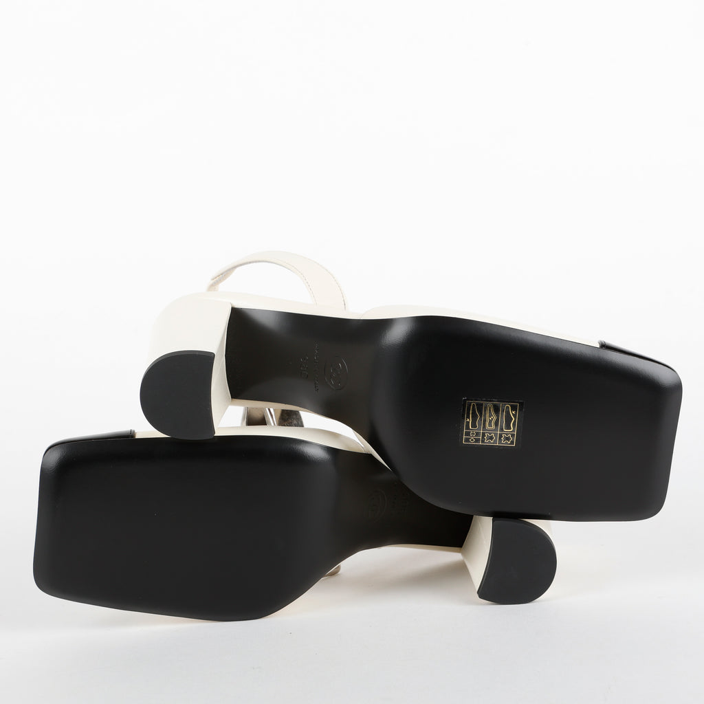 Patent Calfskin Square Toe Slingbacks, Ivory and Black Size 38 (US 8)