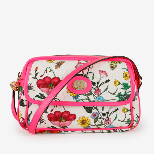 Flora Canvas Shoulder Bag, Fuchsia