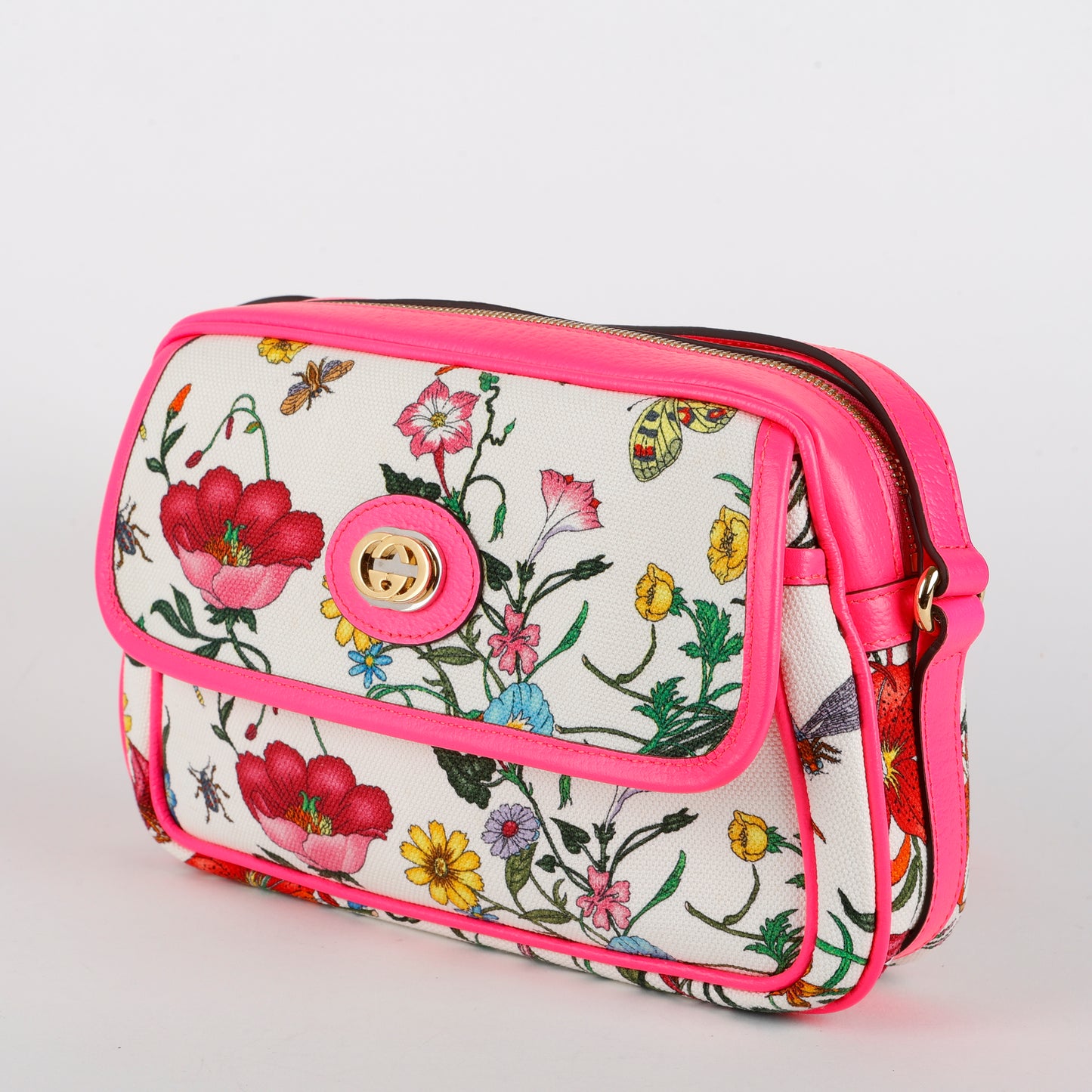 Flora Canvas Shoulder Bag, Fuchsia