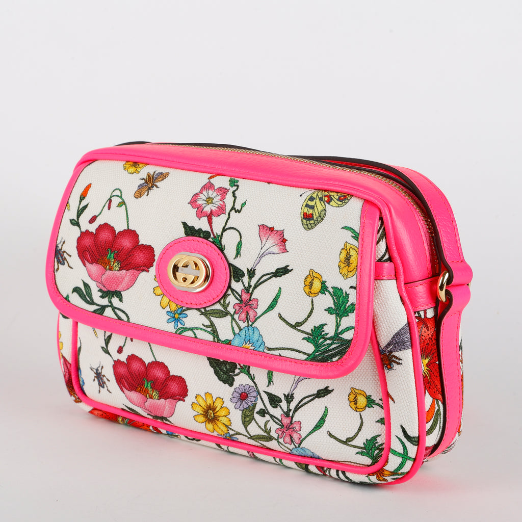 Flora Canvas Shoulder Bag, Fuchsia