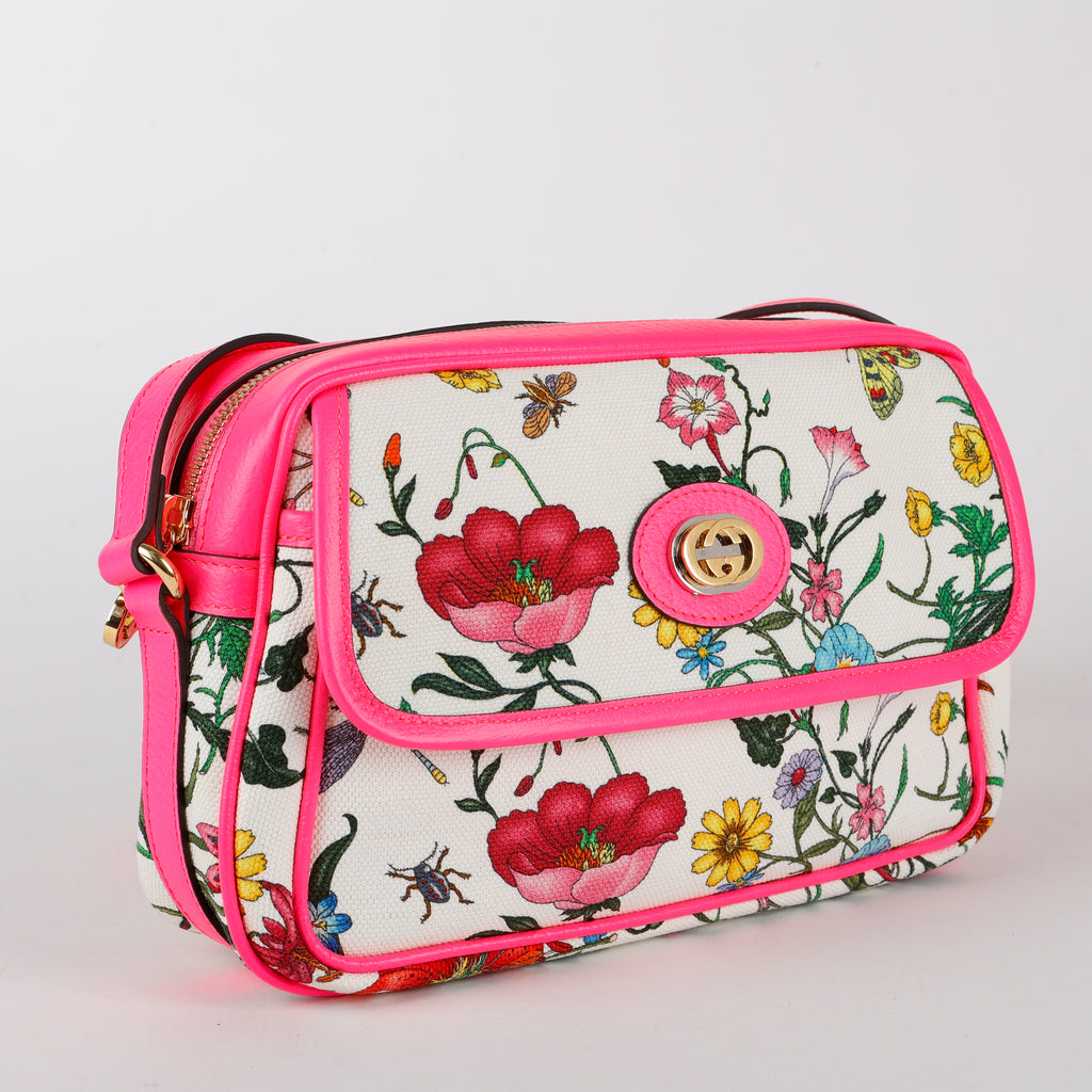 Flora Canvas Shoulder Bag, Fuchsia