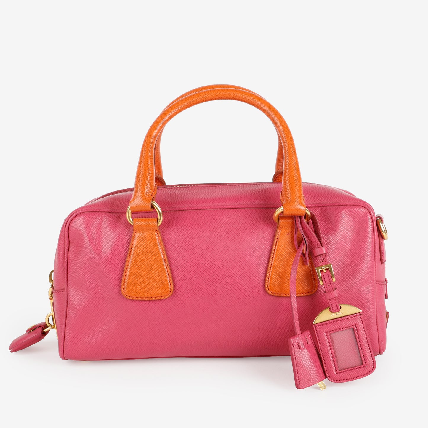 Bicolor Saffiano Bowler Bag, Fuchsia/Orange