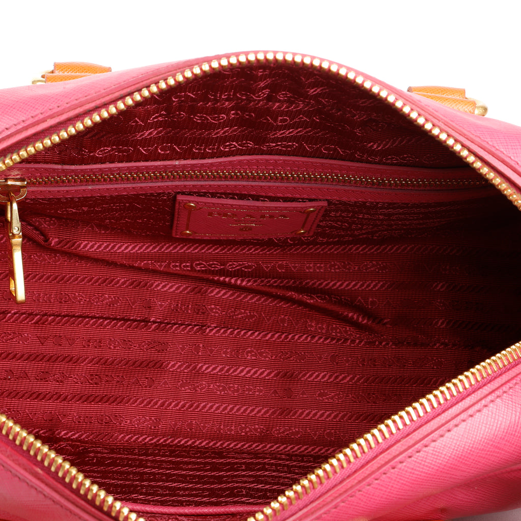 Bicolor Saffiano Bowler Bag, Fuchsia/Orange