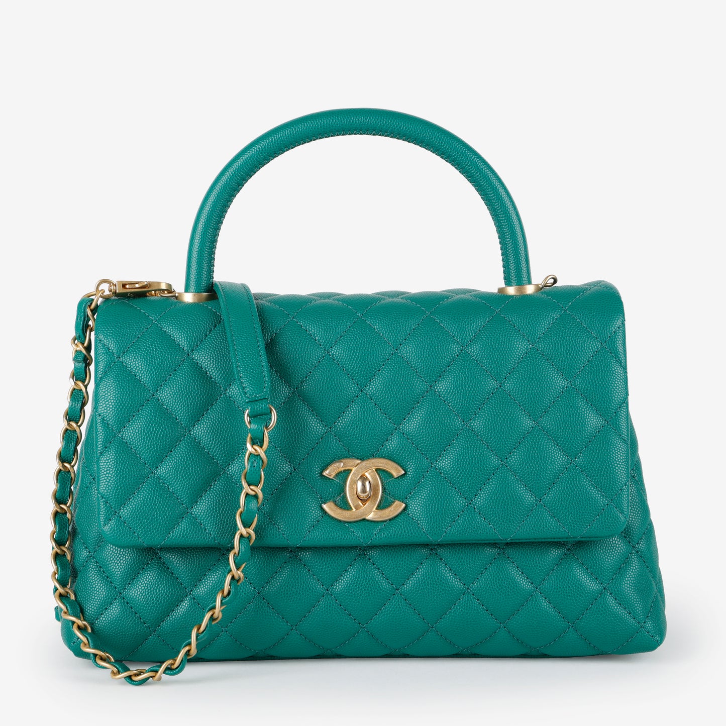 Small Coco Handle Green Caviar Aged Gold Hardware
