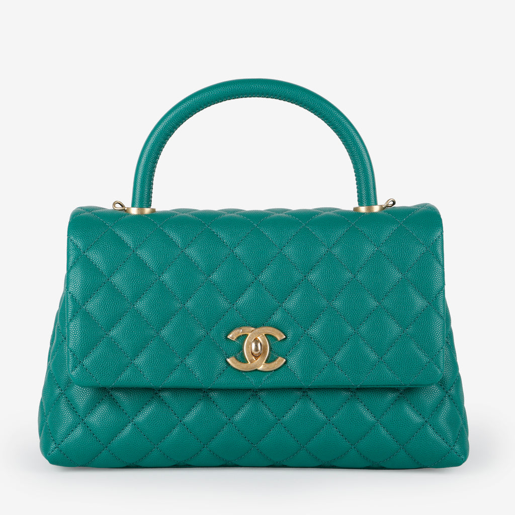 Small Coco Handle Green Caviar Aged Gold Hardware
