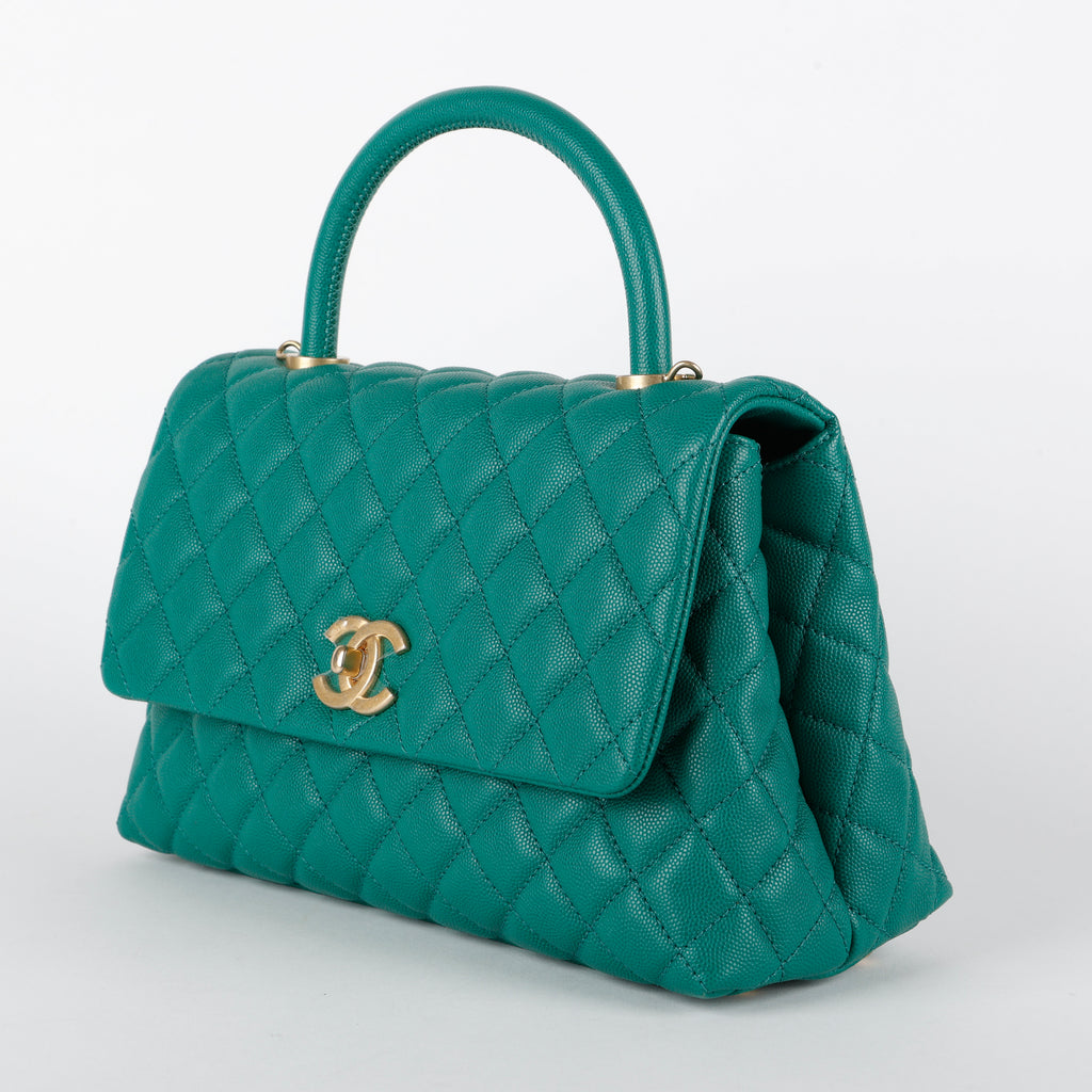 Small Coco Handle Green Caviar Aged Gold Hardware