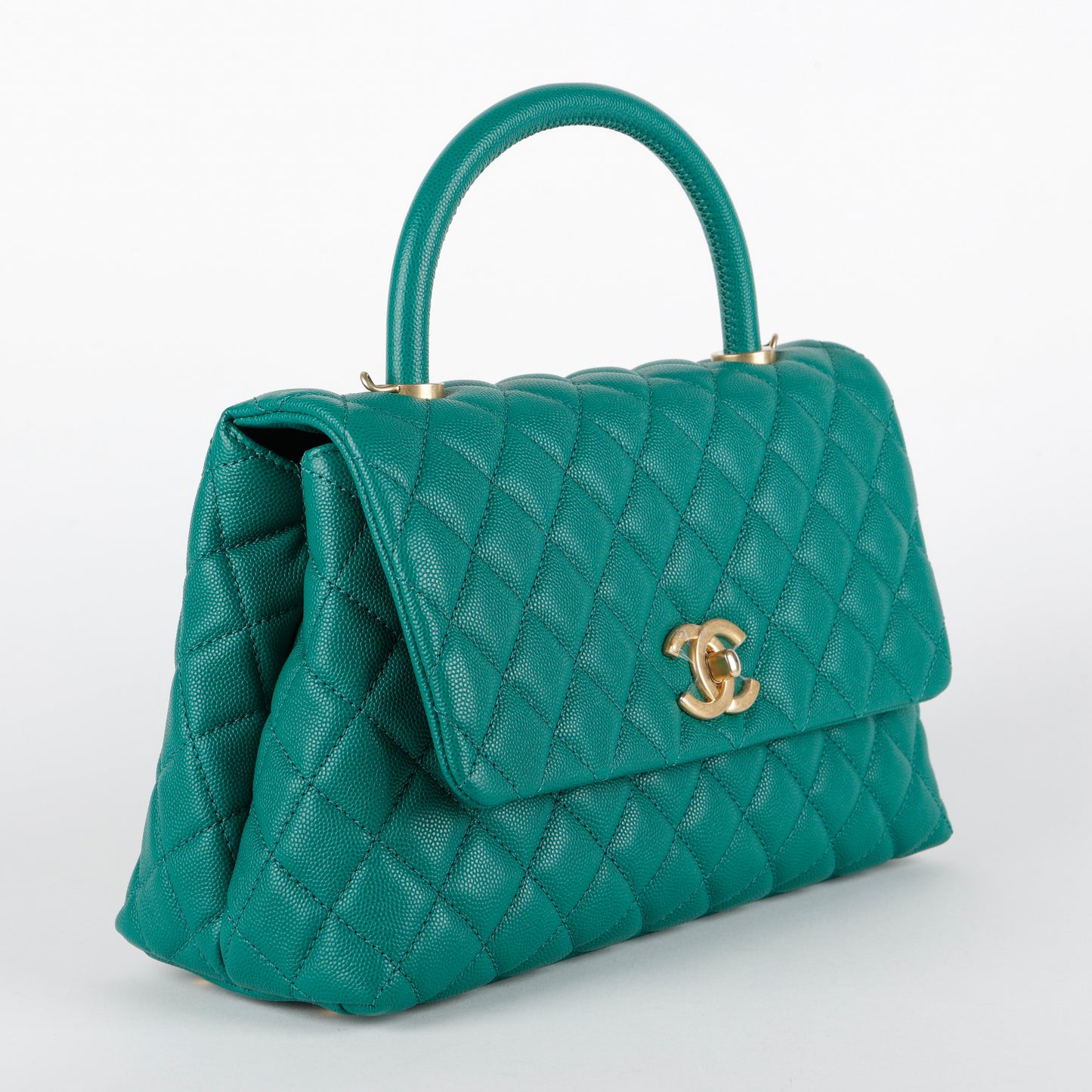 Small Coco Handle Green Caviar Aged Gold Hardware