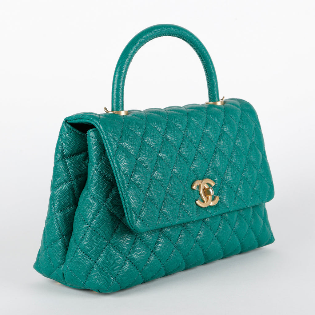 Small Coco Handle Green Caviar Aged Gold Hardware