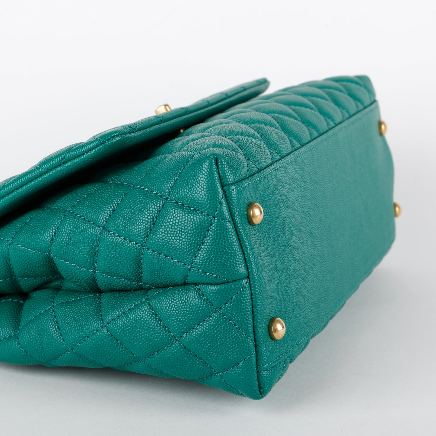 Small Coco Handle Green Caviar Aged Gold Hardware