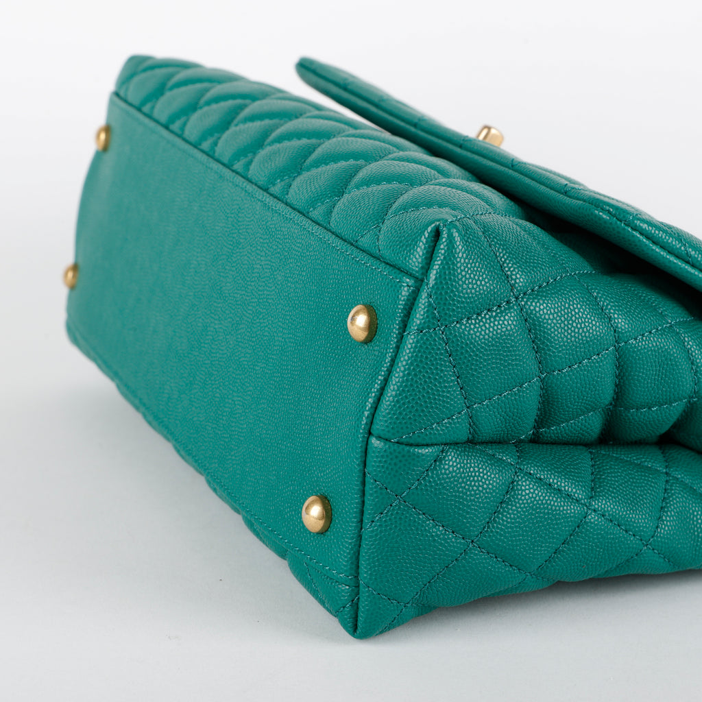 Small Coco Handle Green Caviar Aged Gold Hardware