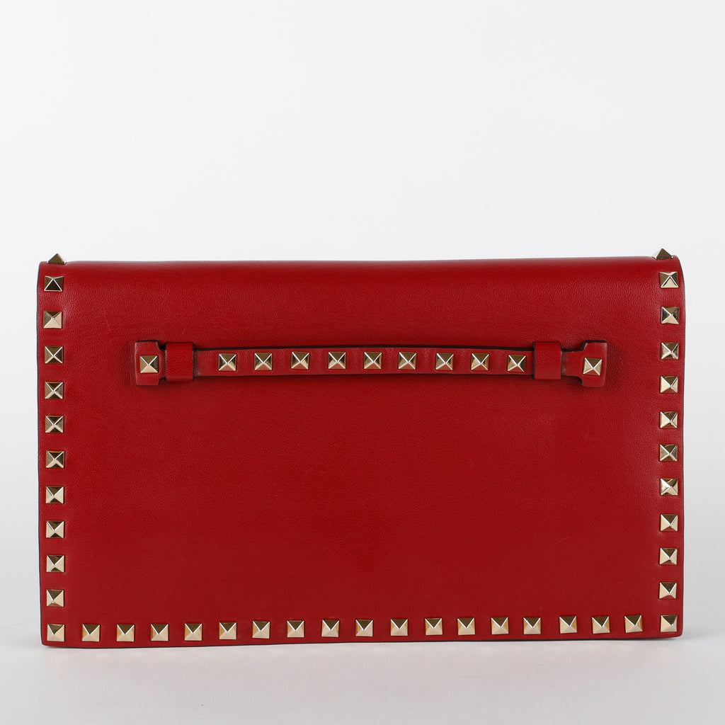 Rockstud Flap Clutch Wristlet, Bordeaux Calfskin