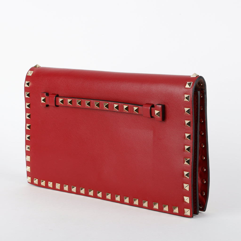 Rockstud Flap Clutch Wristlet, Bordeaux Calfskin