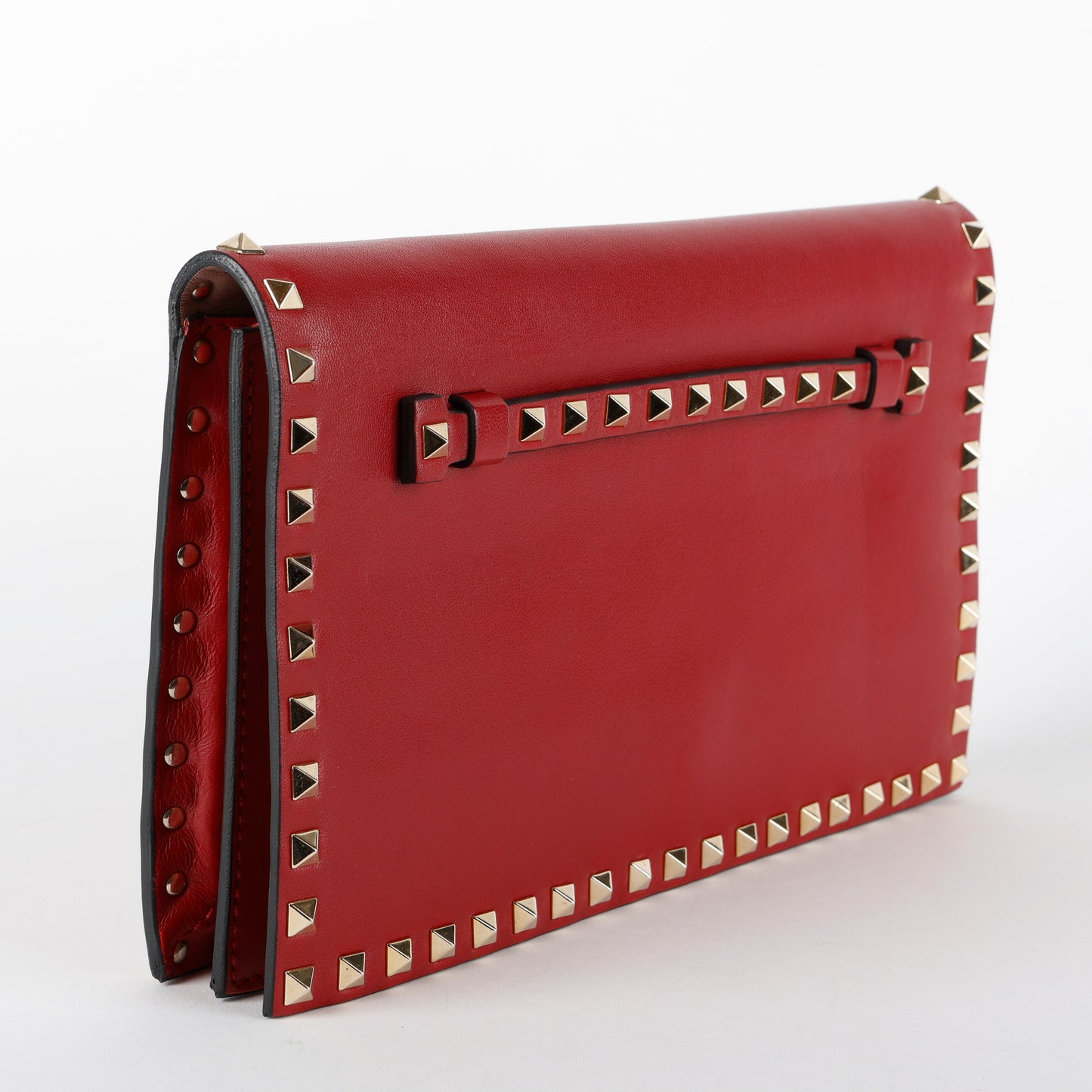 Rockstud Flap Clutch Wristlet, Bordeaux Calfskin