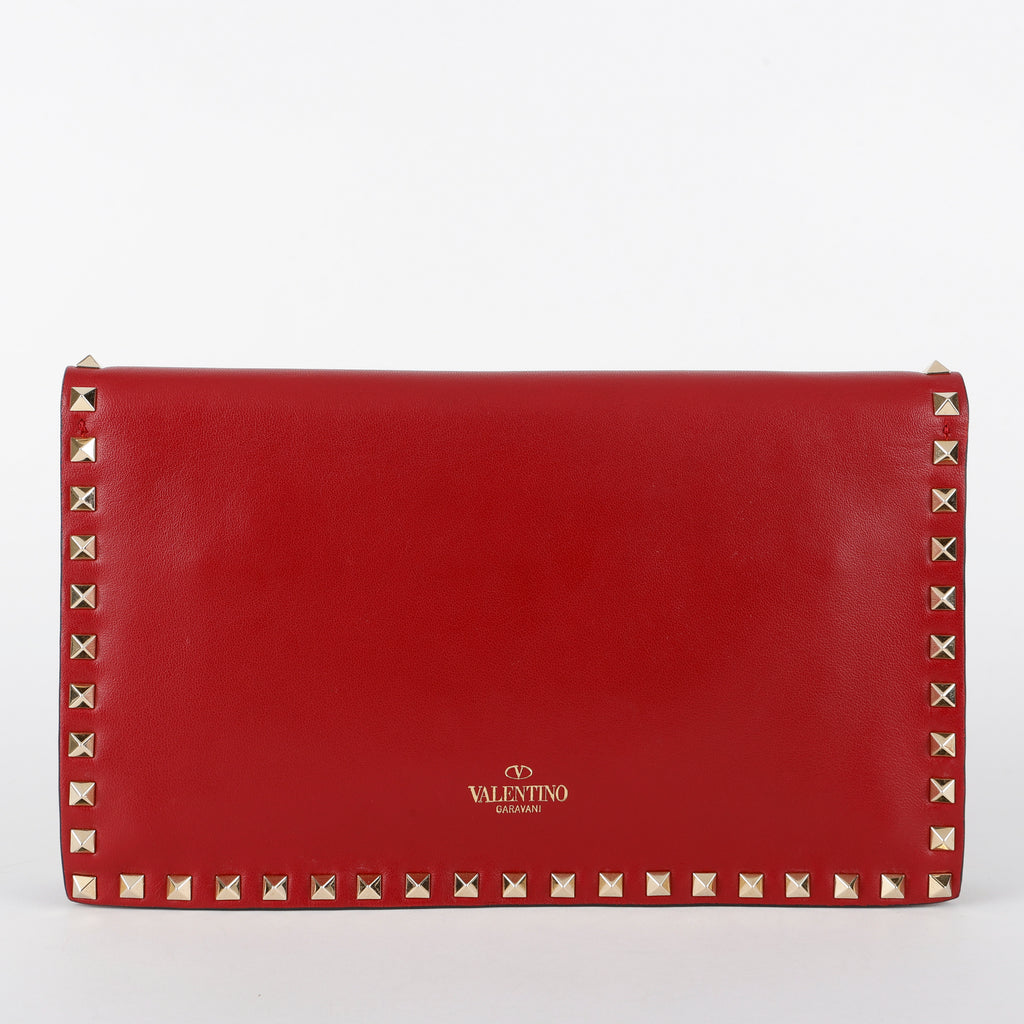 Rockstud Flap Clutch Wristlet, Bordeaux Calfskin