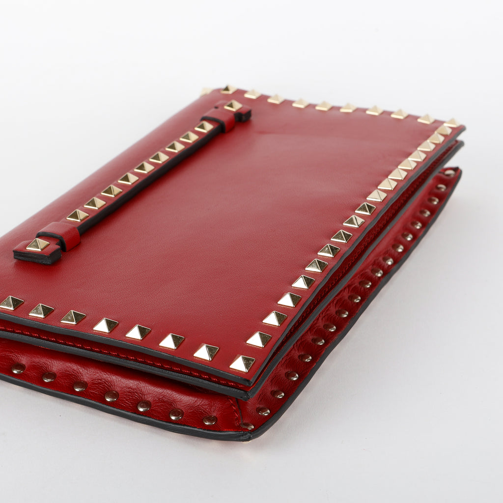 Rockstud Flap Clutch Wristlet, Bordeaux Calfskin