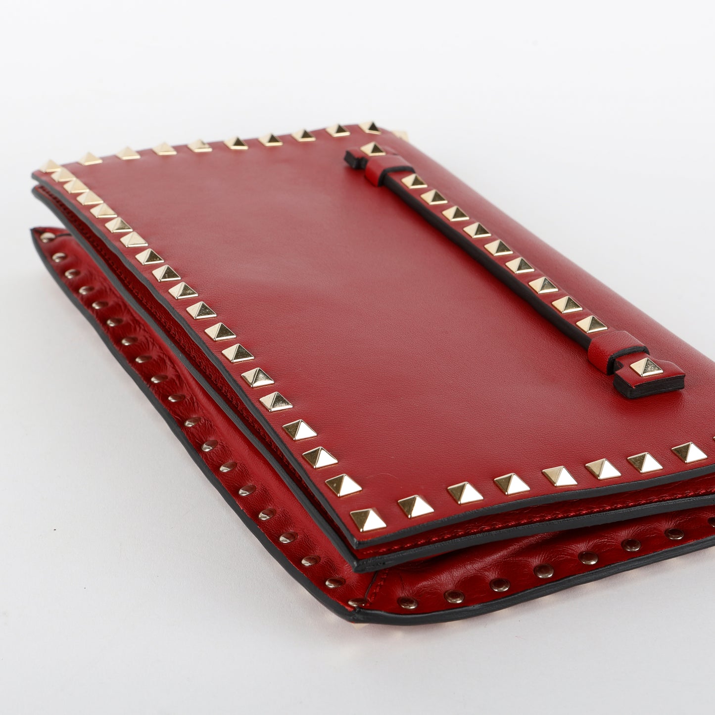 Rockstud Flap Clutch Wristlet, Bordeaux Calfskin