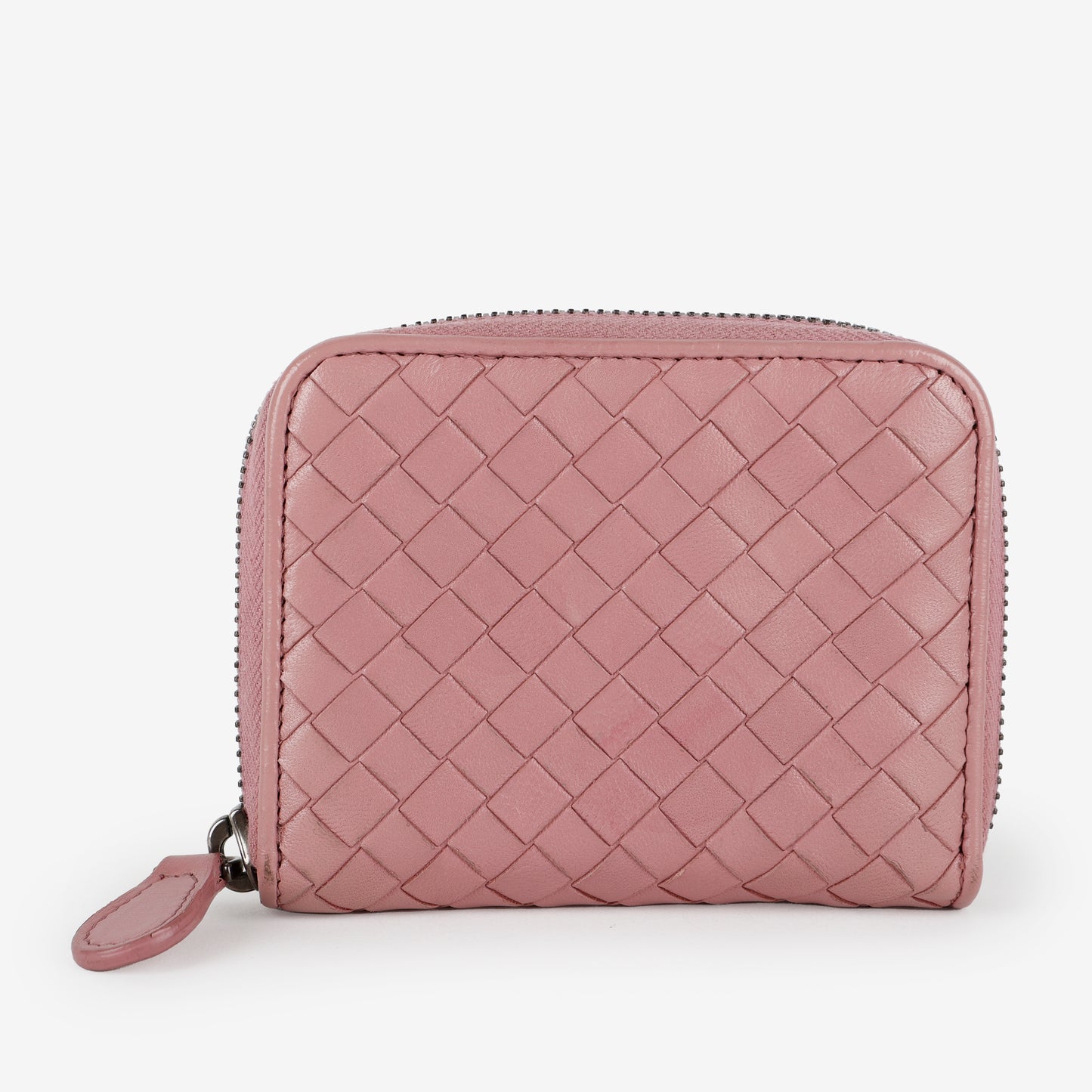 Small Intrecciato Bifold Zip Wallet, Dusty Rose