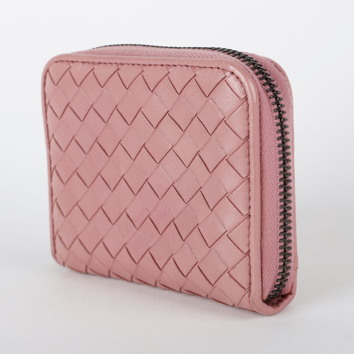Small Intrecciato Bifold Zip Wallet, Dusty Rose