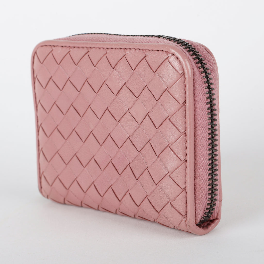 Small Intrecciato Bifold Zip Wallet, Dusty Rose