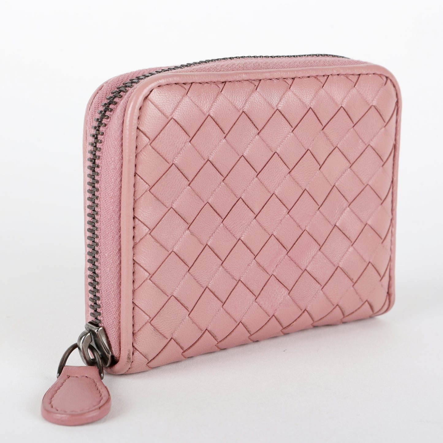 Small Intrecciato Bifold Zip Wallet, Dusty Rose