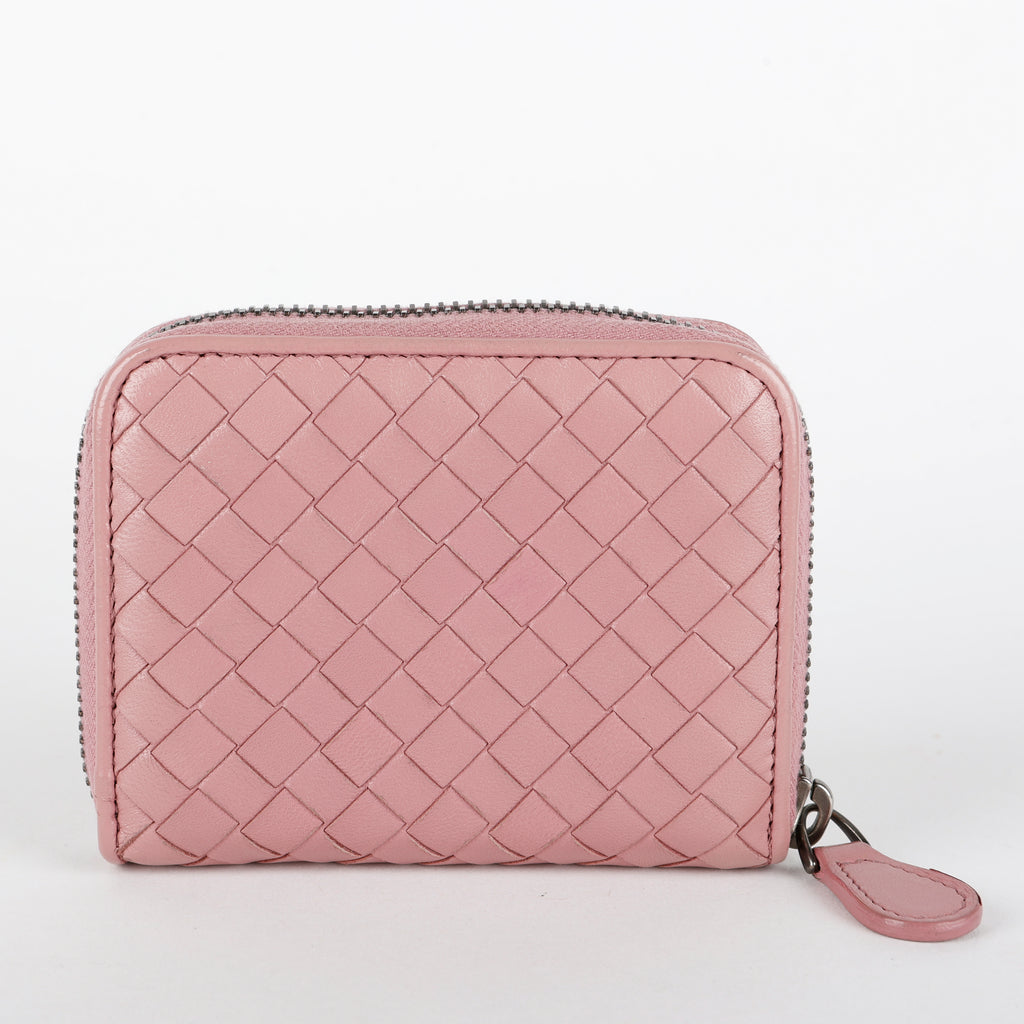 Small Intrecciato Bifold Zip Wallet, Dusty Rose