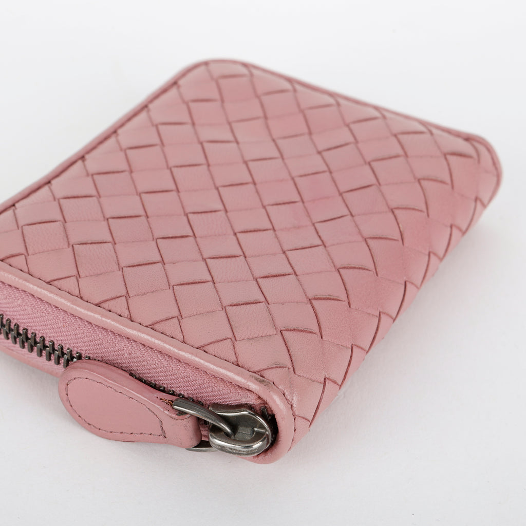 Small Intrecciato Bifold Zip Wallet, Dusty Rose