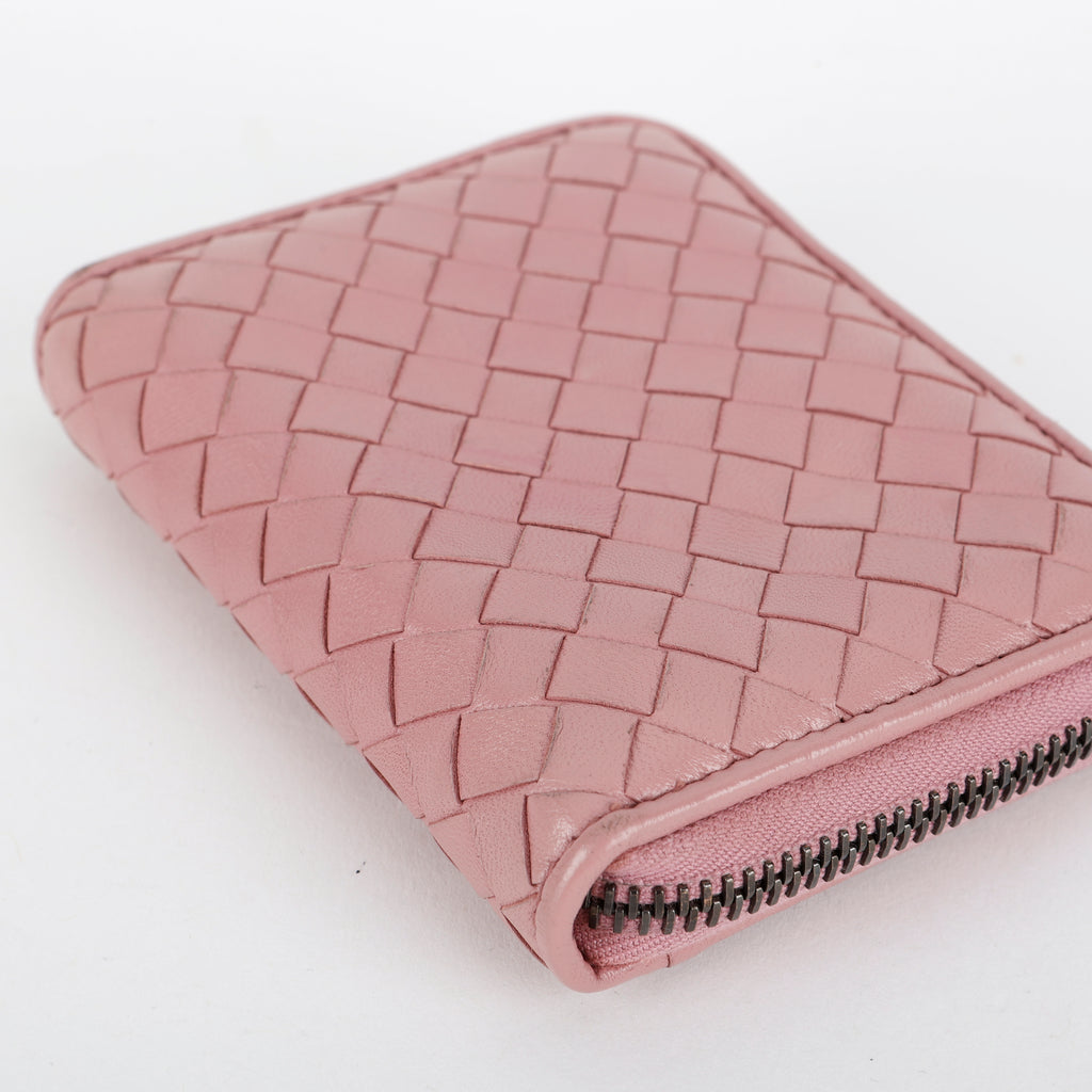 Small Intrecciato Bifold Zip Wallet, Dusty Rose