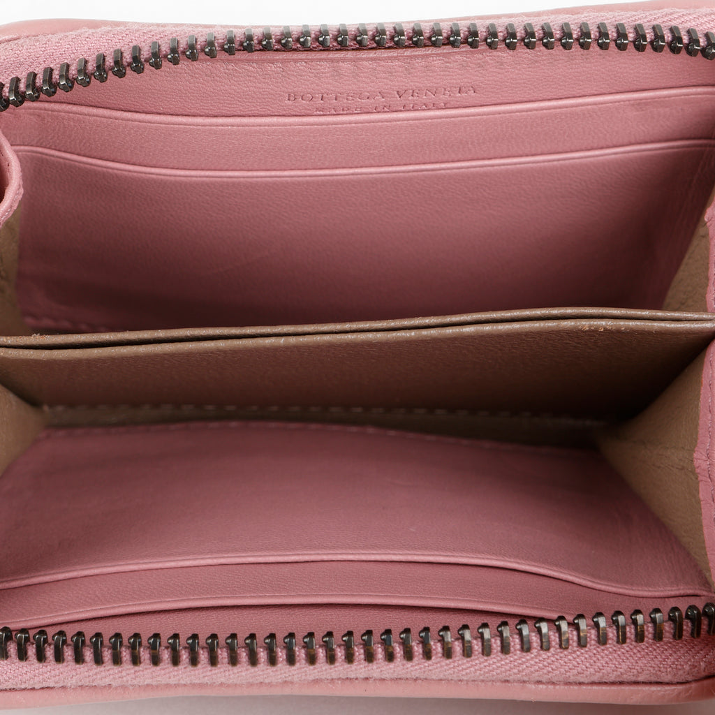 Small Intrecciato Bifold Zip Wallet, Dusty Rose