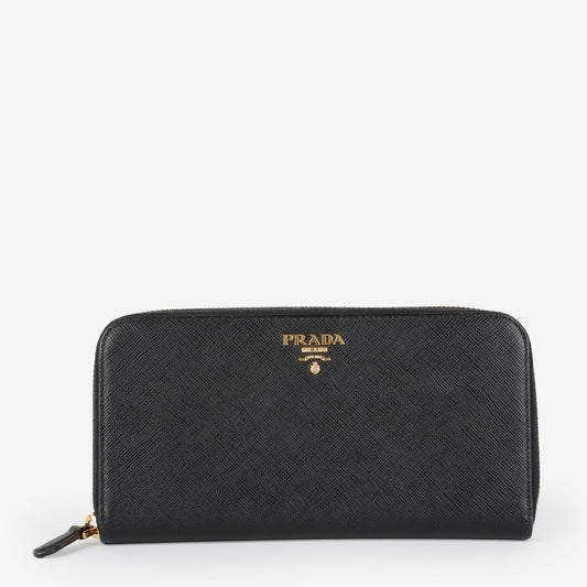 Zip Around Wallet, Black Saffiano